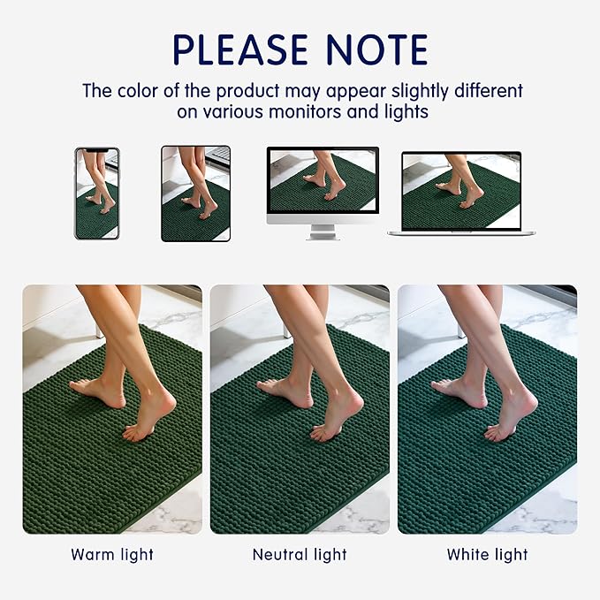 SUBRTEX Bathroom Rugs Chenille Bath Rug Soft Short Plush Bath Mat Soft Shower Mat Water Absorbent Shower Mat Quick Dry Machine Washable(Celadon,16" x 24")