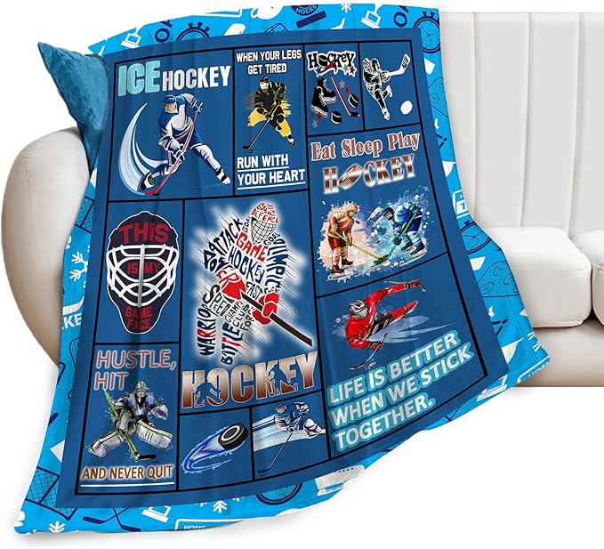 wsradto Ice Hockey Blanket Gifts for Hockey Lover Throw Blanket Bedding Cozy Fleece Flannel Lightweight Stuff Plush for Men Women Boys Adults Fans Players for Couch Sofa Bed Home Decor 40"x50"