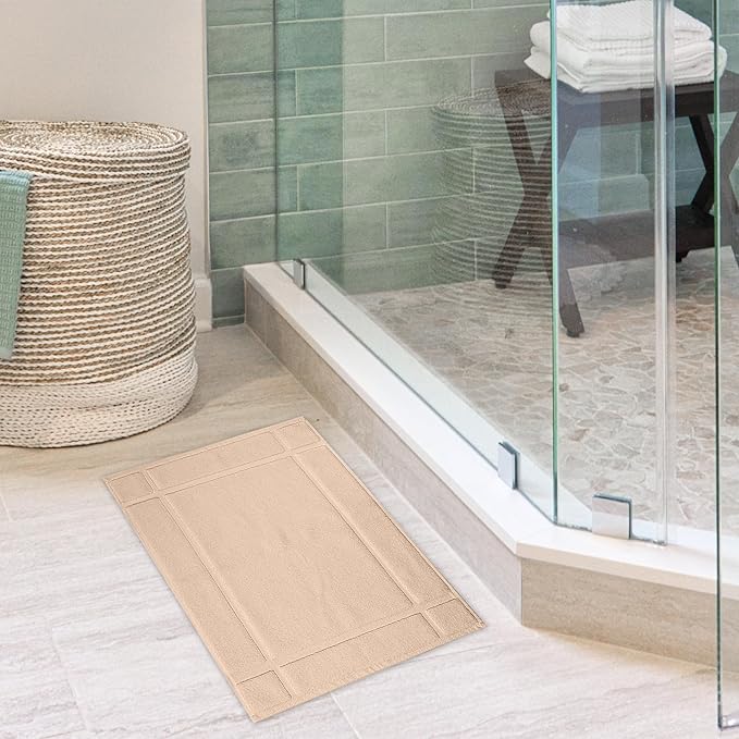 Ample Decor Cotton Bath Mats 34 X 20 Inches, 1350 GSM Oeko Tex Certified Solid Construction Thick & Plush, for Bathroom Floor, Shower – Beige