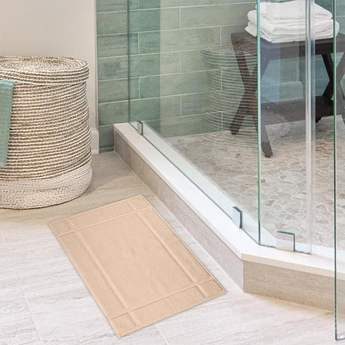 Ample Decor Cotton Bath Mats 34 X 20 Inches, 1350 GSM Oeko Tex Certified Solid Construction Thick & Plush, for Bathroom Floor, Shower – Beige