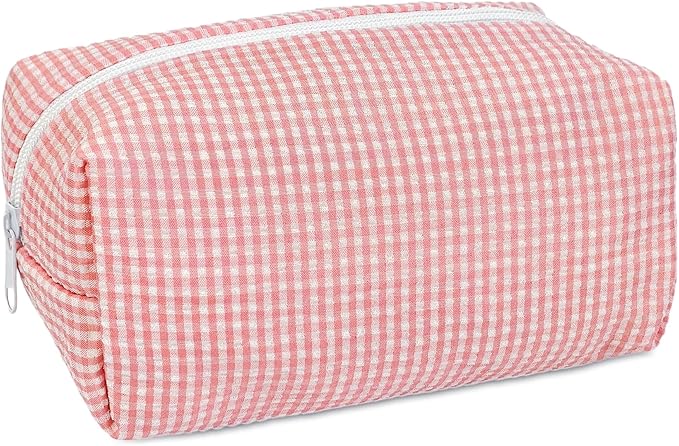 STARDW Checkered Makeup Bag Cute Cosmetic Bags for Women and Girls, Travel Toiletry Bag, Small Zipper Makeup Pouch, Purse Organizer Pouches Canvas Lining