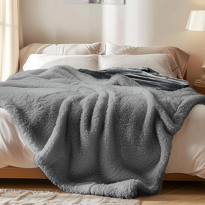 Bedding Aid Waterproof Throw Blanket - Sherpa Fleece Reversible Cover, Soft Warm Leak-Proof Bed & Couch Protector for Kids, Pets & Everyday Spills (Charcoal Grey/Silver Grey, Throw 50x60