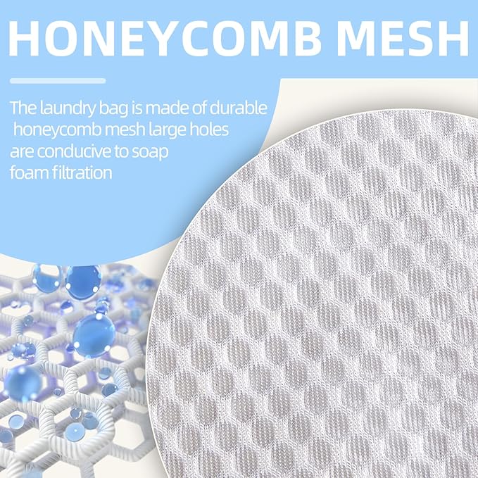 RICHERI Mesh Laundry Bags, Mesh Wash Bags, Durable Mesh Structure with Strong Zipper, Suitable for Underwear, Delicate Clothes, Pants, Shoes, Socks Washing (Honey mesh, Extra Large 24*36in+36*44in)