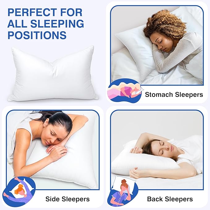 zibroges Feather Pillows Queen Size Set of 2 - Goose Down Hotel Bed Pillow for Sleeping, Soft 600 Thread Count Cotton Cover, Fluffy Support Surround Fill Polyester for Side, Back, Stomach Sleepers