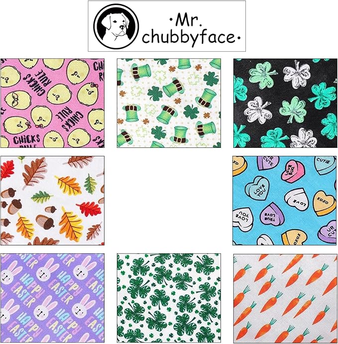 MR. CHUBBYFACE St.Patrick's Green Clovers Dog Bandanas Reversible Triangle Bibs Scarf Accessories for Dogs Cats Pets