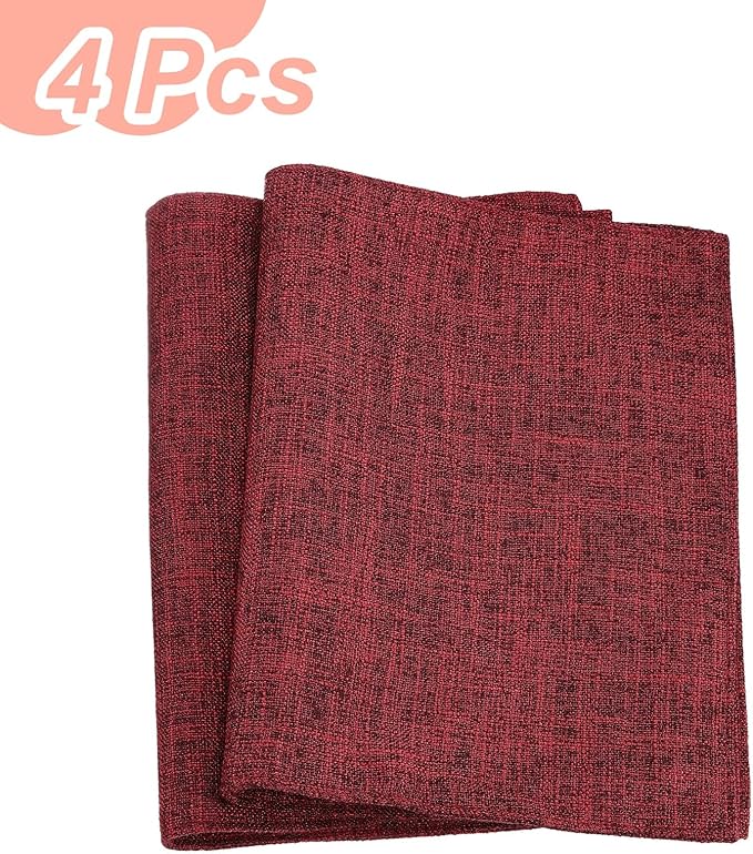 HARFINGTON 4pcs Linen Fabric Placemats 12" x 18" Polyester Rectangle Place Mats Machine Washable Heat Resistant Kitchen Table Mats for Outdoor Indoor Party Family Holiday, Wine Red