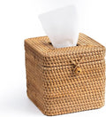 Rattan Square Tissue Box Cover- 5.7" x 5.7" x 5"-Decorative Woven Facial Tissue Holder with Hinged Top Lid- Facial Box for Home, Office,Bathrooms, Decoration (Yellow)