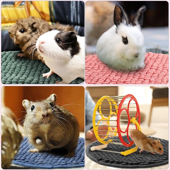Amylove 4 Pcs Guinea Pig Cage Liner Guinea Pig Bedding Dog Door Mat for Muddy Pet Paws Washable Chenille Pee Pads Small Animal Sleeping Bed for Bunny Hamster(Diameter 7.8 Inch,Round,Mixed Color)