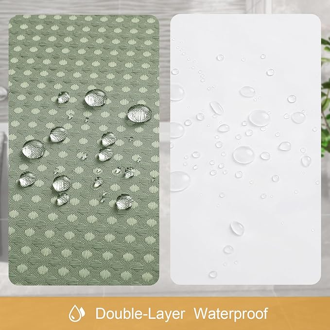 Craidlela 3 in 1 Shower Curtain Set, Sage Green Waffle Shower Curtain and PEVA Liner Set with 12 Stainless Steel Shower Curtain Hooks, Waterproof Fabric Shower Curtains for Bathroom, 72 W x 72 H