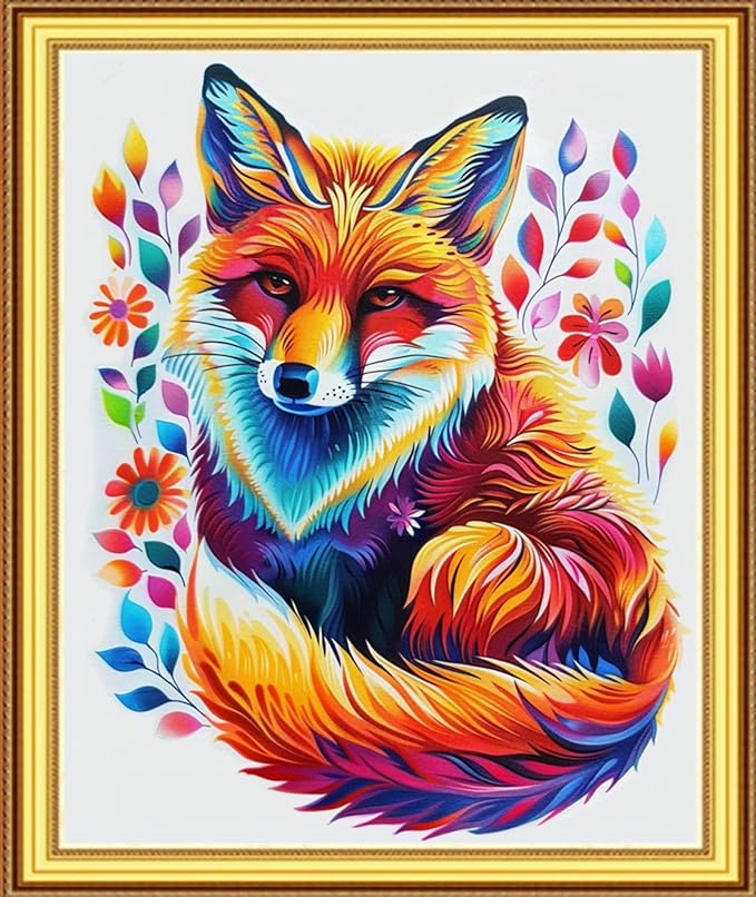 Foxnyart Stamped Cross Stitch Kits Full Range of Embroidery Needlework Starter Kits for Beginners Adults 11CT Embroidery Patterns Art Crafts DIY Needlepoint Kit- Colorful Fox Flower 16x20 inch