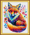Foxnyart Stamped Cross Stitch Kits Full Range of Embroidery Needlework Starter Kits for Beginners Adults 11CT Embroidery Patterns Art Crafts DIY Needlepoint Kit- Colorful Fox Flower 16x20 inch