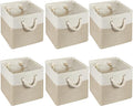 Geiserailie 6 Pcs 11 x 11 Inch Cube Storage Bins Fabric Storage Organizer Bins Foldable Cube Baskets with Sturdy Carry Handles Wicker Baskets for Home (White,Light Brown)