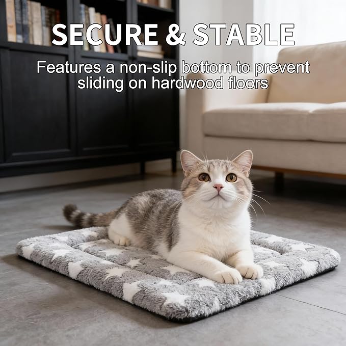 Fogkiss Dog Crate Mat, 4 Piece Reversible Pet Bed, Polyester, Machine Washable, Small Dogs & Cats, Rectangular (Gray Star, 18" L x 14" W x 1.5Th)