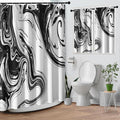 Culudea Marble Vintage Retro Shower Curtain Set, Aqua Gray Abstract Bathroom Window Waffle Cloth Waterproof Shower Curtain Set for Bathroom Decor