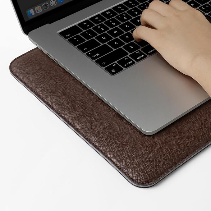 Comfyable Slim Laptop Sleeve 16 Inch Compatible for MacBook Pro 16-Inch M4 M3 M2 Pro/Max 2024, Faux Leather Protective 16-in Mac Cover Case, Coffee