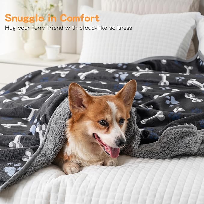 CAPT.SNOOZE Waterproof Dog Blankets Pet Blanket, 30"x40" Cat Blanket for Indoor Cats, Soft Fluffy Sofa Car Bed Protector, Reversible Sherpa Fleece Puppy Blanket for Small Medium Dogs (Navy Paws)