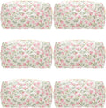 PAZIMIIK 6PCS Vintage Quilted Makeup Bag SET Cosmetic Pouch for Brushes Pencils and Travel Make Up Accessories for Women and Girls Flower White