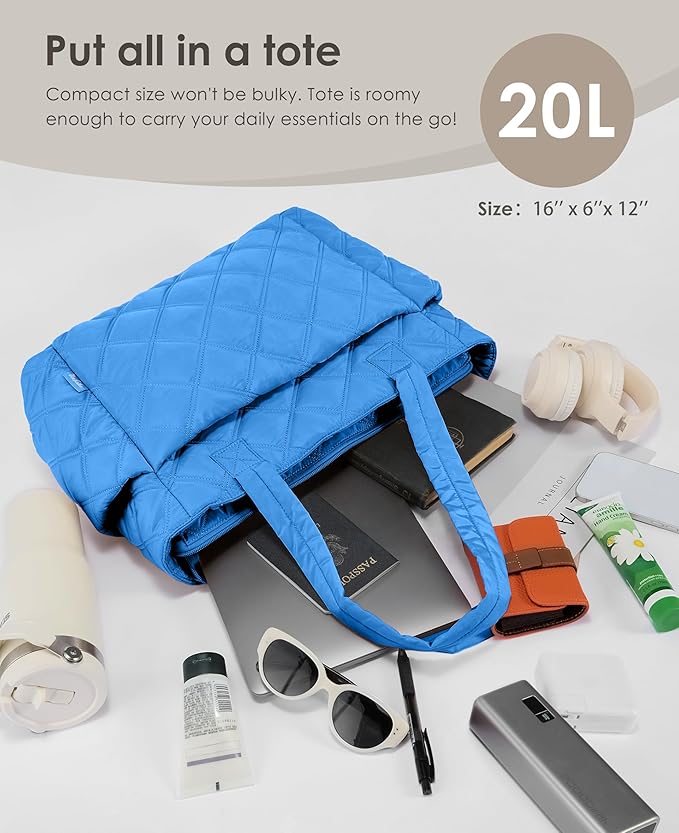 Uselike Tote Bag for Women, Lightweight Puffer Tote Work Bags with Compartments for Travel, Quilted Shoulder Bag with Zipper
