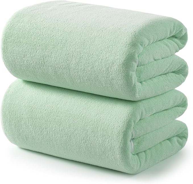 REDKISS 2 Pack Microfiber Extra Large Bath Sheets, 35 x 70 Inches, 670G, Soft and Absorbent, Quick Dry Oversized Bath Towels, Perfect for Bathroom, Plush Shower Towels for Spa, Gym & Hotel, Green