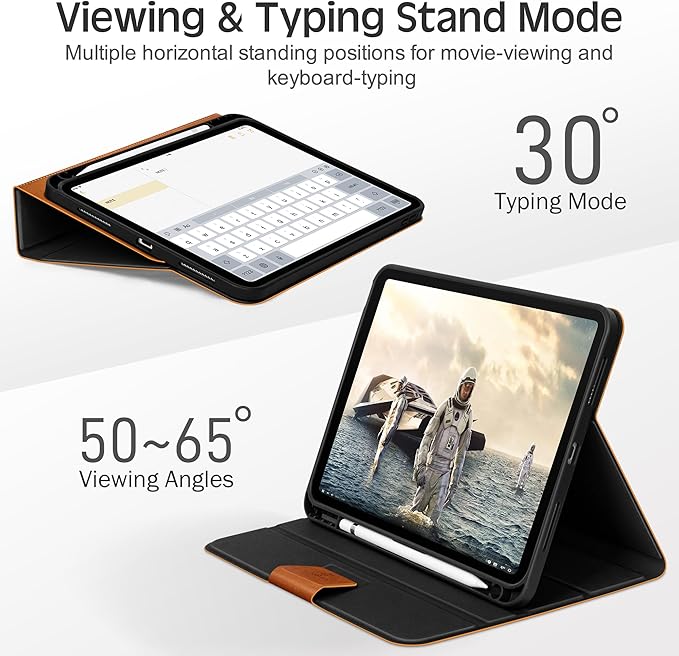 KingBlanc Case for iPad (A16) 11th Generation 11-inch 2025, iPad 10th Generation 10.9" 2022 with Pencil Holder, Vegan Leather Protective Stand Cover, Auto Sleep Wake, Multi-Angle Viewing/Typing, Brown