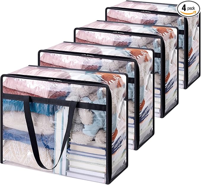 Lifewit 4 Pack Clear Clothes Storage Bags, 40L Plastic Blanket Storage Bag, Vinyl Foldable Moving Bags with Zipper, Closet Organizers and Storage Containers for Bedding, Duvet, Comforter