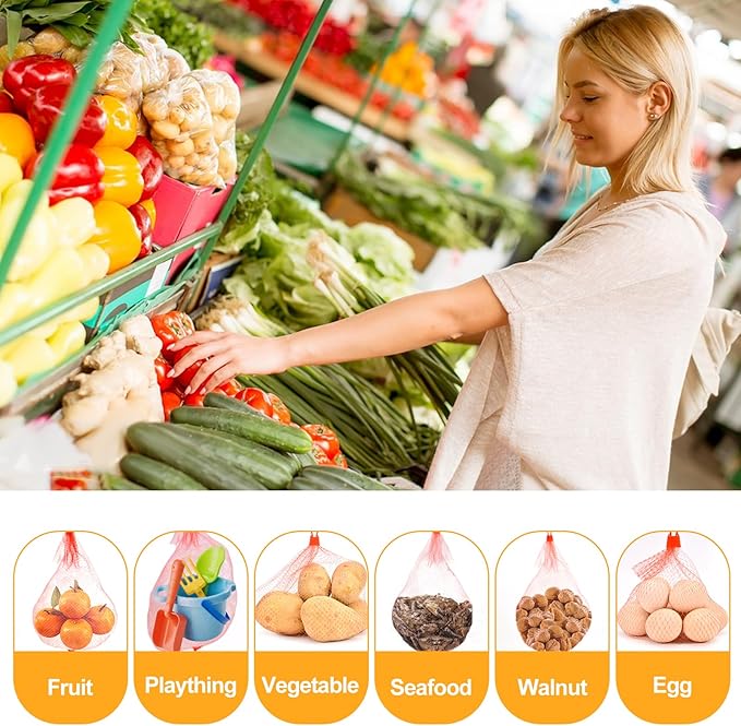 HXSMUYC 100-Pack Durable Nylon Mesh Bags, 24-Inch Reinforced Storage Bags with Secure Plastic Latches for Produce, Groceries, Toys, and Seafood Boiling