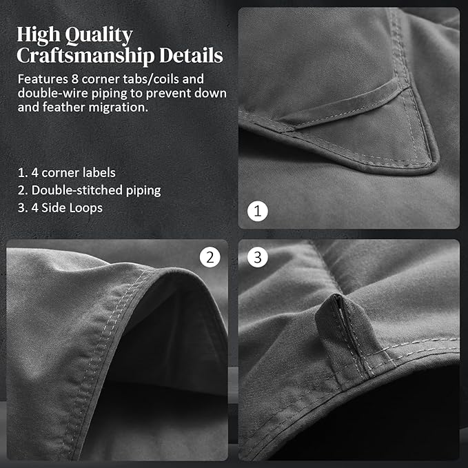 Dreamhood Down Feather Fiber Comforter King Size Fluffy Breathable Dark Grey Duvet Insert Ultra Soft All Season Luxury Bedding Comforter with Corner & Center Loops (106"x90")