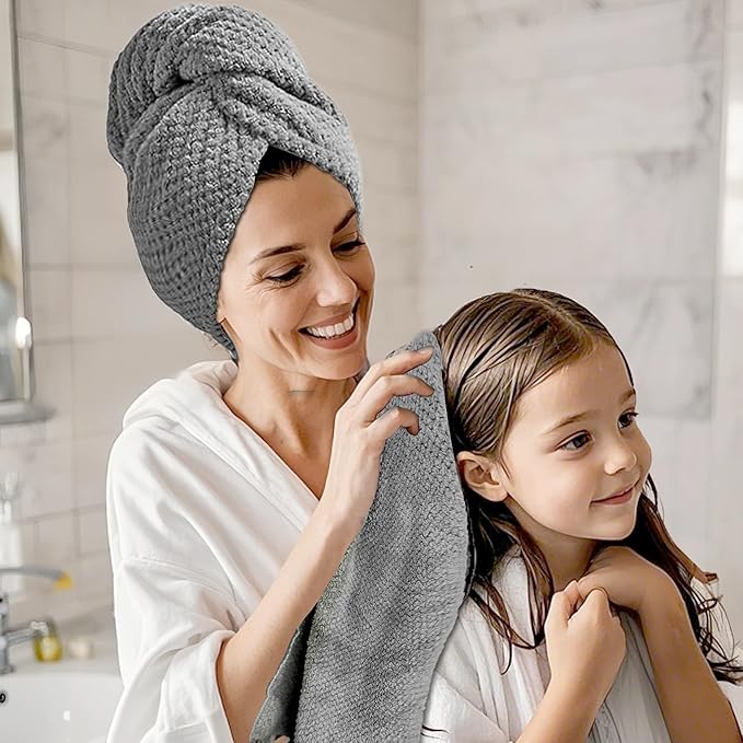 Netcken Large Microfiber Hair Towel for Women,Super Soft Anti Frizz & Quick Dry for Curly Hair,Ultra Absorbent Hair Wrap Towels for Long,Thick,Wet Hair 24x42 Inches (Grey)