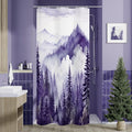 Litabel Purple Small Stall Misty Pine Forest Shower Curtain 36 x 72, Mountain Foggy Woodland Scenery Tree Narrow Half Size Shower Curtains for Bathroom, Abstract Waterproof Nature-Themed Decor