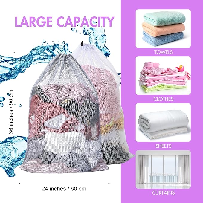 Berlune 30 Pack Large Mesh Laundry Bags, 24 x 36 Inch Bulk Wash Set with Drawstring for Commercial Use, Dorms, Vacation Rentals, Laundromats, Apartments & Facilities(White, Gray)