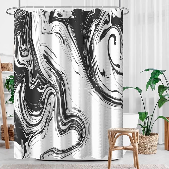 Culudea Marble Vintage Retro Shower Curtain Set, Aqua Gray Abstract Bathroom Window Waffle Cloth Waterproof Shower Curtain Set for Bathroom Decor