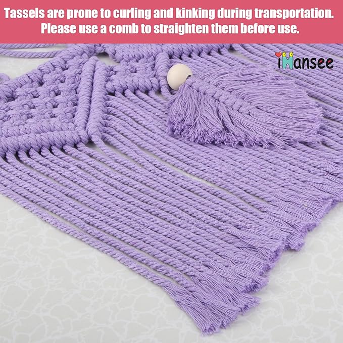 Stuffed Animal Hammock Corner - 56'' Jumbo Handcrafted 5mm Double Macrame Cord Stuffed Animal Storage Net - 100% Natural Cotton Toy Hammock Holder - Purple Stuffy Plushie Net w/LED Star Light