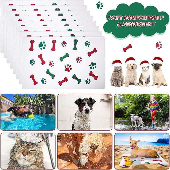 Chumia 8 Pcs Dog Towels for Drying Dogs Cats Pet Towels Bulk Puppy Microfiber Quick Drying Paw Bath Bathing Supplies Absorbent for Medium Pets (Red Green,40 x 24 Inch)