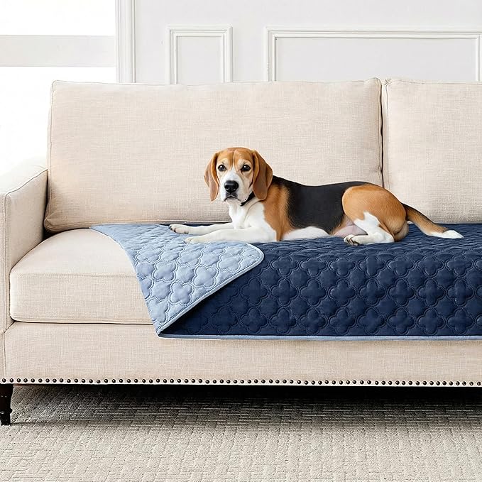FunFurry Waterproof Dog Blanket, Couch Cover for Dogs Washable, Reversible Dog Bed Cover, Couch Furniture Protector. (Dark＆Light Blue, 30 X 70 Inch - 1 Pack)