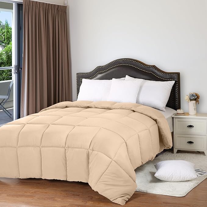 Utopia Bedding Comforters King Size, All Season Duvet Insert, Down Alternative Box Stitched Bed Comforter with Corner Tabs, Machine Washable (Beige)