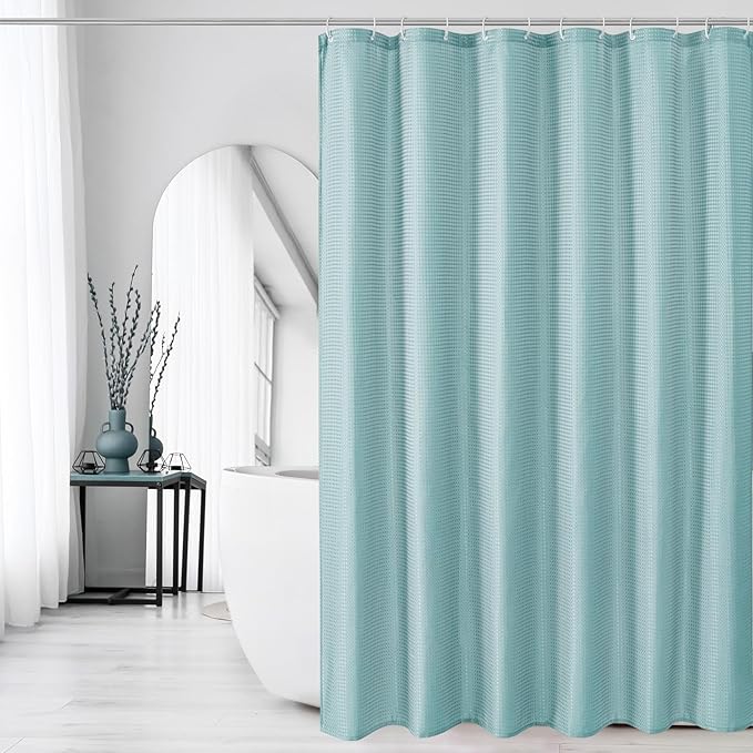 Gibelle Small Stall Shower Curtain 36 x 72, Narrow Half Waffle Weave Textured Fabric Shower Curtain for Bathroom, Water Repellent, Machine Washable, Teal