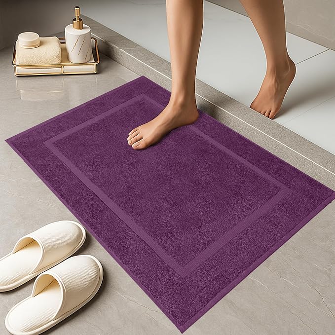 RIVERSIDE Bath Mat Set of 2 - Purple Bath Mats 21x34 Inches, Not a Bathroom Rug, 100% Ring Spun Cotton, Super Soft & Highly Absorbent Bathroom Floor Mats