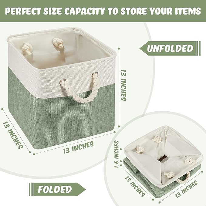Geiserailie 6 Pcs 13 x 13 Inch Cube Storage Bins Fabric Storage Organizer Bins Foldable Cube Baskets with Sturdy Carry Handles Wicker Baskets for Home (Morandi Colors)