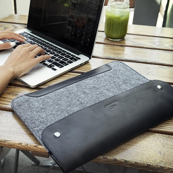 MegaGear Genuine Leather and Fleece MacBook Bag Laptop Sleeve for MacBook Pro and MacBook Air Case 14 Inch - 13 Inch (M4, M3, M2, M2, M1, Pro, Max) 13.3 Inch, iPad Pro 12.9 Inch - 2020 to 2024 Models