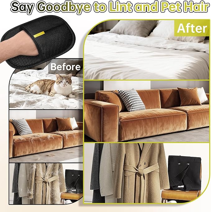 Ruistarhuan Electrostatic Pet Hair Remover Glove, Reusable Cat Dog Electrostatic Hair Remover Grooming Glove Brush Tool, Suitable for Sofas, Clothing, Carpets, Curtains (Black-2Pcs)