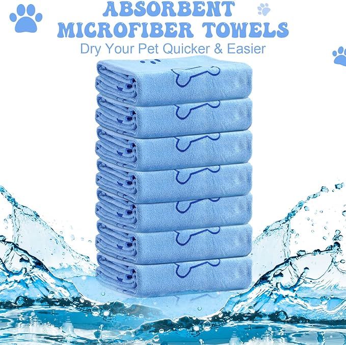 Peryiter 8 Pcs Dog Towels Pet Bath Drying Towels 55 x 28 Inches Large Absorbent Microfiber Quick Fast Drying Soft Beach for Lightweight Cat and Puppy Shower Essentials Cleaning Accessories(Blue)