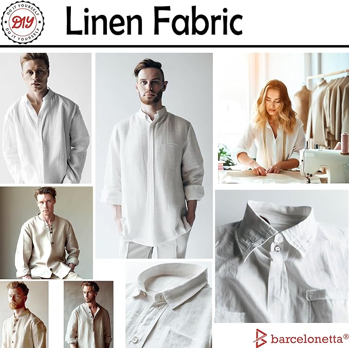 Barcelonetta | Linen Fabric | Natural Linen Cloth | Embroidery, Sewing | Soft, Breathable | 55" Wide | 70% Linen, 30% Rayon | Hemp, Jute, Needlework, Lining (Olive, 5 Yard)