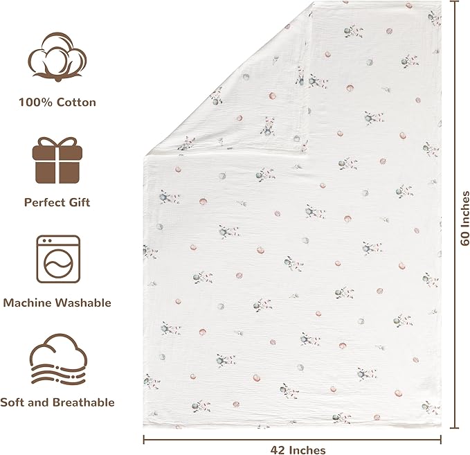 NTBAY 2 Layer Muslin Cotton Baby Swaddle Blanket, 42x60 Soft and Breathable Receiving for Newborns and Infants, Perfect for Crib, Stroller, Travel, Lightweight Nursery Blanket, Astronaut's Journey
