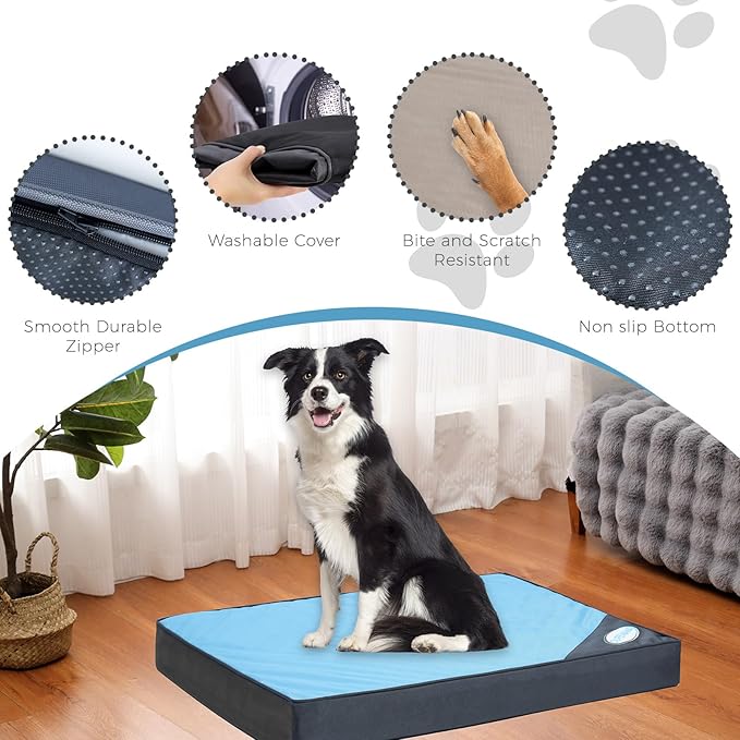 OUPEIWAWA Orthopedic Outdoor Waterproof Dog Beds for Medium Dogs, Washable Pet Bed with Egg Crate Foam Pet Bed Mat for Crate and Removable Oxford Fabric Cover,36"x 26", Blue