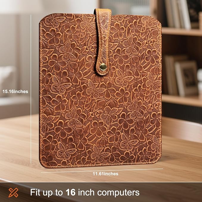 Thryxop Vertical Laptop Sleeve for 16-inch MacBook Pro, Genuine Leather Protective Case Compatible with M2 M3 M4 Pro/Max 2024, Brown