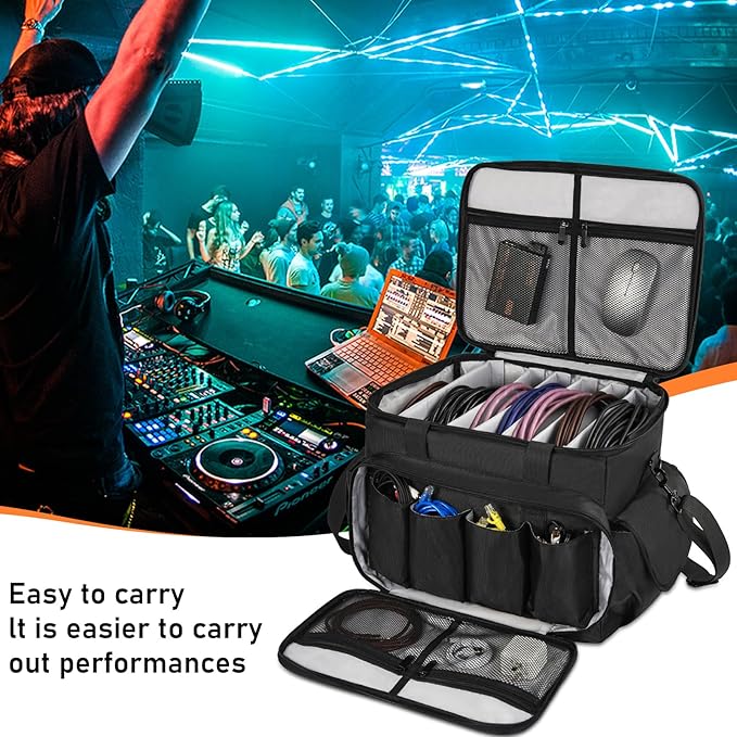 IBVIVIC DJ Cable File Bag with 6 Detachable Dividers High Capacity Gig Cable Bag for Cords, DJ Gear, Sound Instrument and Accessories, Grey