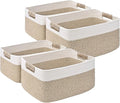 4 Pack Large Storage Basket for Organizing, 17.5"x13.5"x7.5" Woven Basket for Shelves, Closet Cube Storage Bins with Wrapped Handle, Cotton Rope Baskets for Kitchen, Clothes, Toys(Off White & Brown)