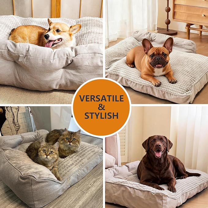 Large Dog Bed, Orthopedic Dog Couch & Pillow with Sides, Extra Thick Soft Fluffy & Comfortable Mat, Durable Warm Dog Crate Pad with Non-Slip Bottom (Grey, 39" L x 29" W x 9.8" Th)