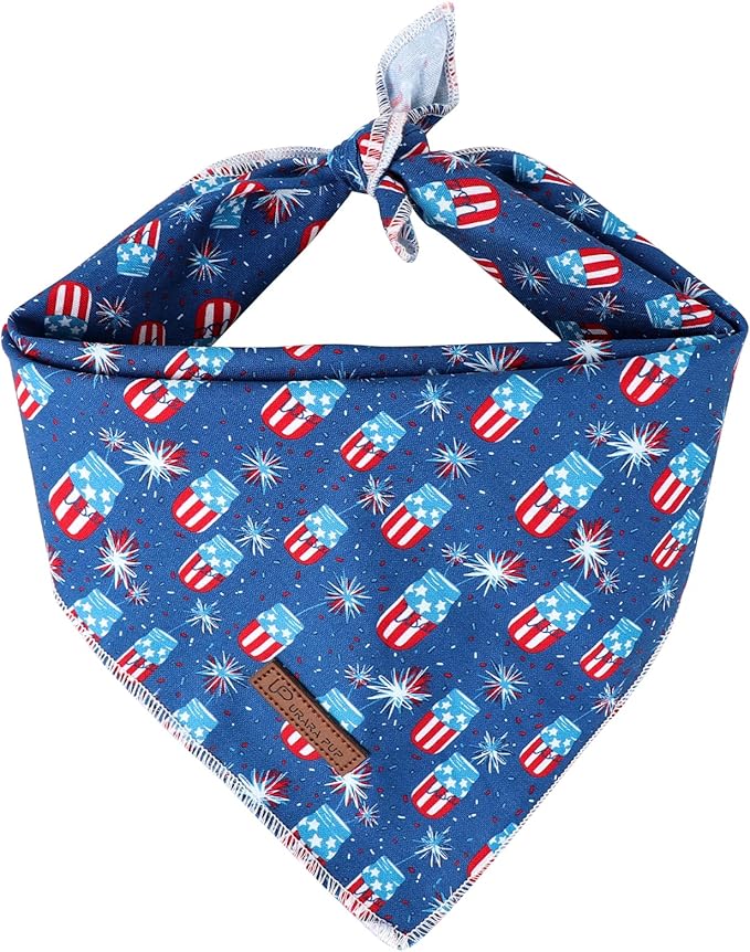 UP URARA PUP 4th of July Dog Bandana, Patriotic Bandana for Small Medium Dog, Cute Patriotic Puppy Bandana, Cotton American Flag Pet Triangle Bid Scarf Kerchief for Girl Boy Dogs or Cats