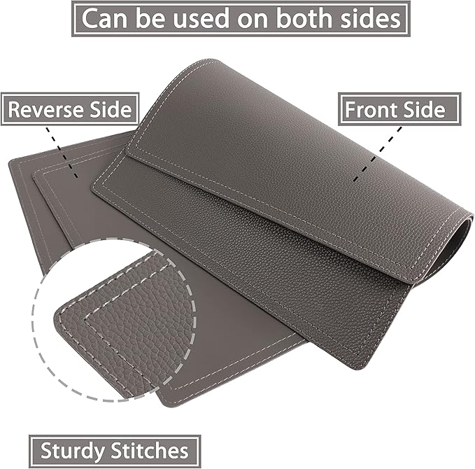 Set of 4 Faux Leather Placemats, PU Table Mats, Waterproof, Stain Resistant, Heat Resistant, Non-Slip Easy to Clean for Kitchen Dining Table,Conference Table C Grey Rectangle
